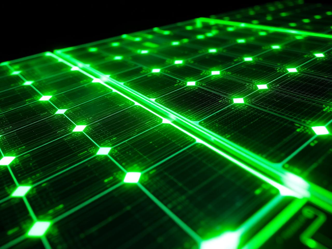 Glowing futuristic solar panel close-up